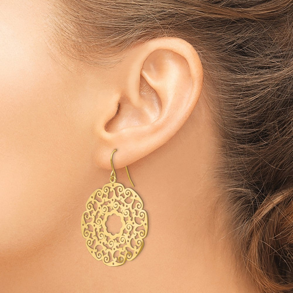 14k Yellow Gold 35 mm Fancy Lace Filigree Dangle Earrings (5.41 grams)