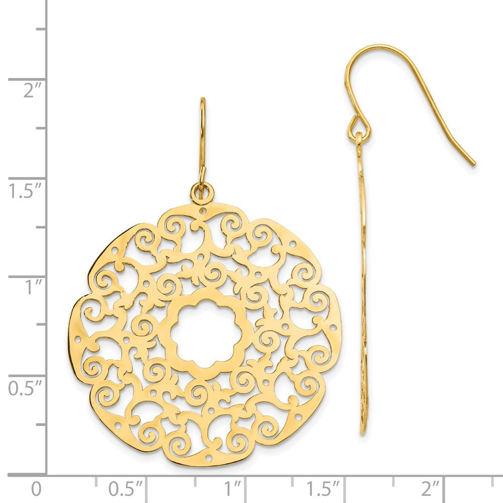 14k Yellow Gold 35 mm Fancy Lace Filigree Dangle Earrings (5.41 grams)