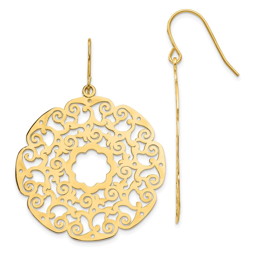 14k Yellow Gold 35 mm Fancy Lace Filigree Dangle Earrings (5.41 grams)