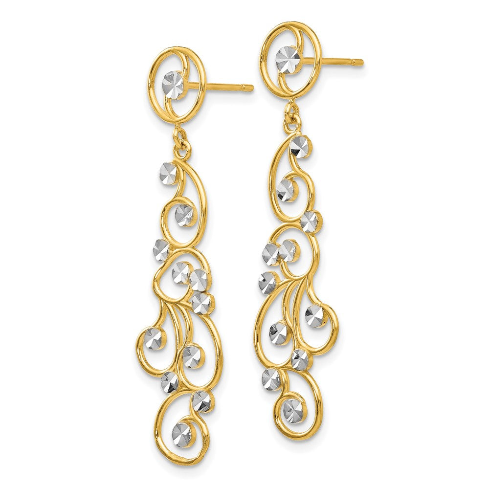14k Yellow & Rhodium 10 mm Filigree Dangle Earrings (1.92 grams)
