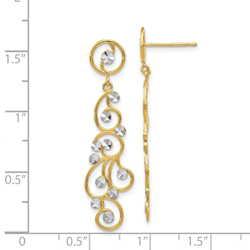 14k Yellow & Rhodium 10 mm Filigree Dangle Earrings (1.92 grams)