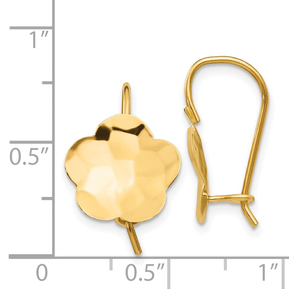 14k Yellow Gold 13 mm red Flower Disc Earrings (1.18 grams)