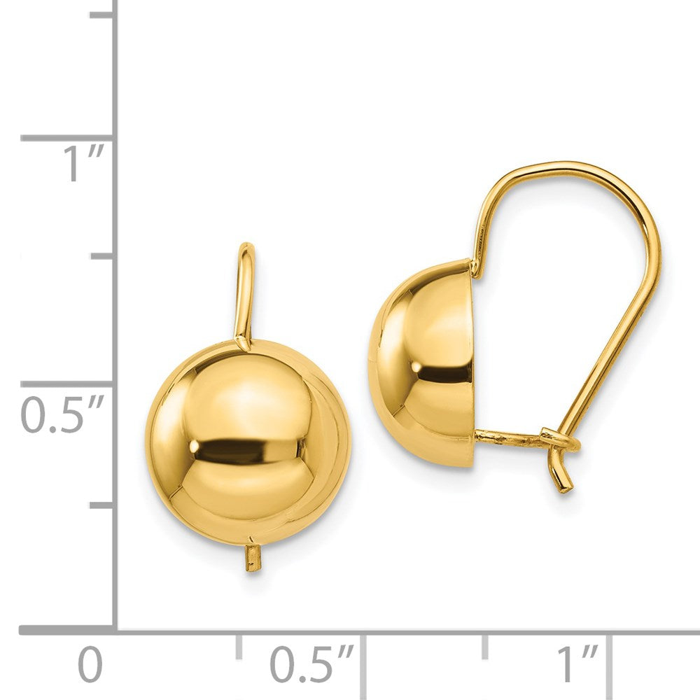 14k Yellow Gold 10.5 mm Hollow Half Ball Earrings (1.91 grams)