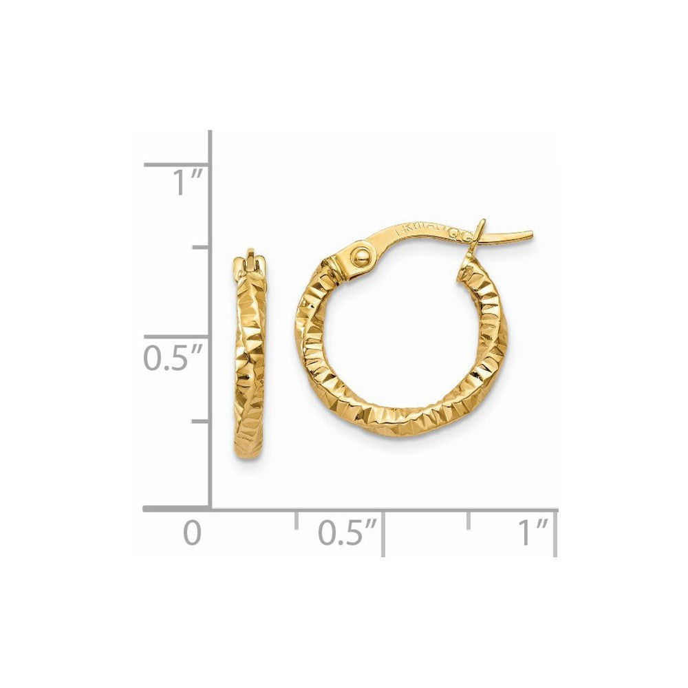 14k Yellow Gold 15 mm Polished and Textured Hoop Earrings (0.8 grams)