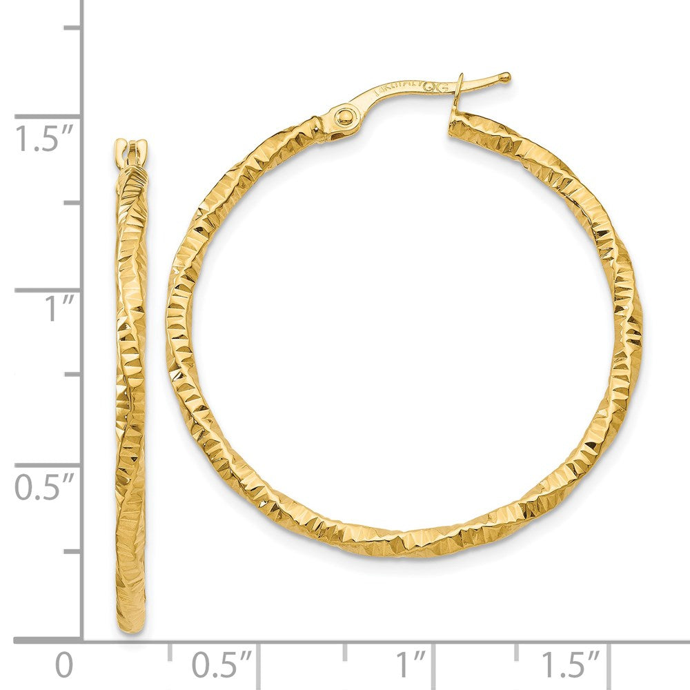 14k Yellow Gold 34.5 mm Polished and Textured Hoop Earrings (1.65 grams)