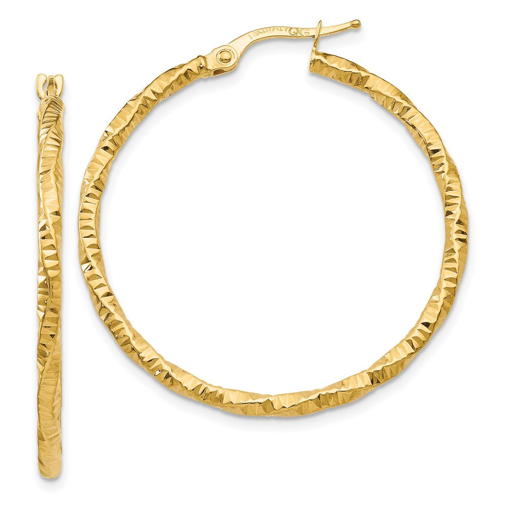 14k Yellow Gold 34.5 mm Polished and Textured Hoop Earrings (1.65 grams)