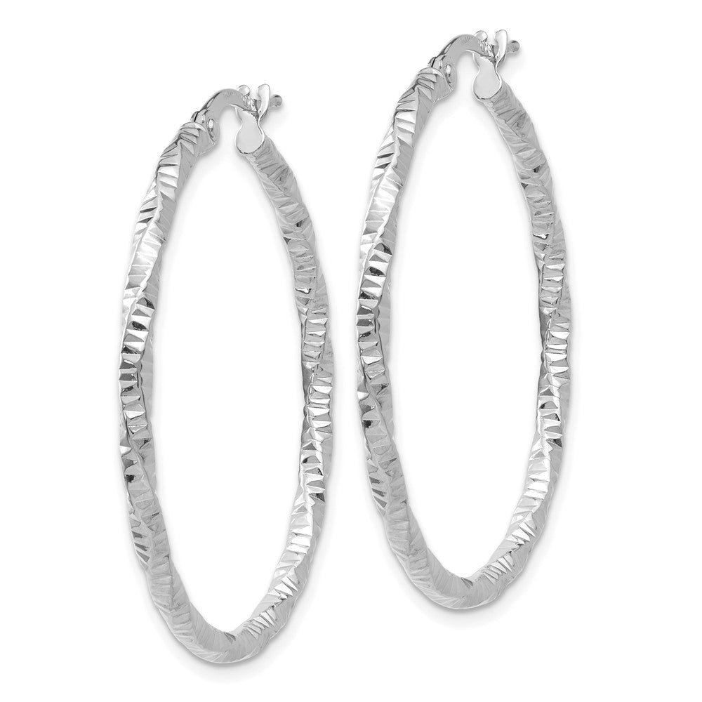 14k White Gold 34.5 mm Polished and Textured Hoop Earrings (1.65 grams)