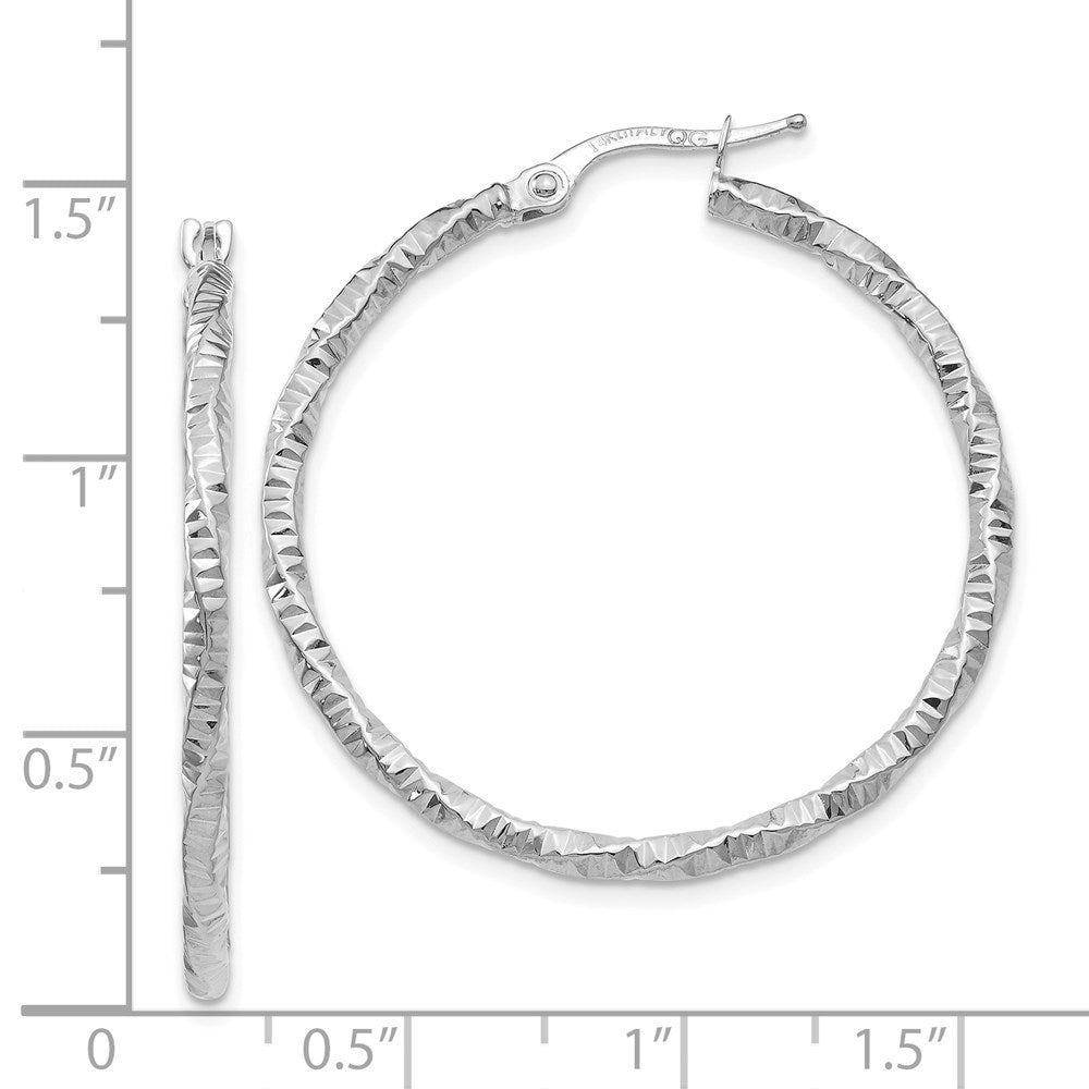 14k White Gold 34.5 mm Polished and Textured Hoop Earrings (1.65 grams)
