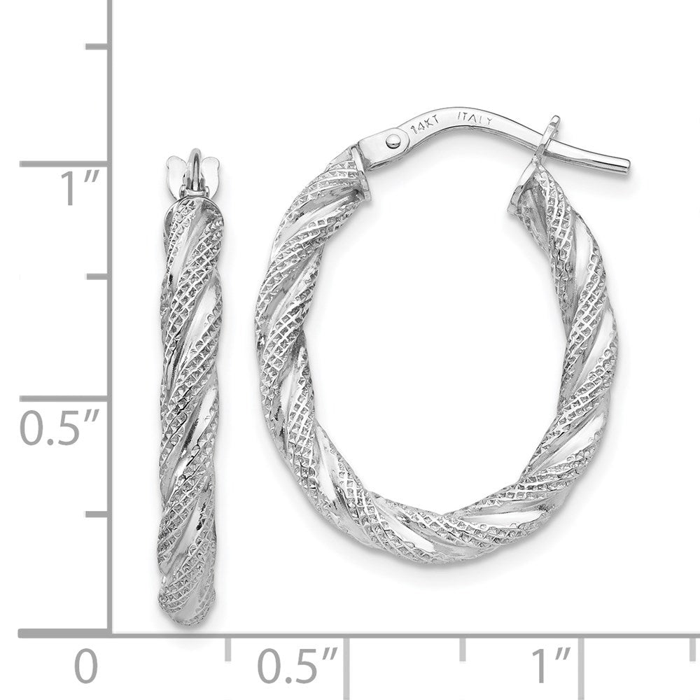 14k White Gold 19.5 mm Twisted Textured Oval Hoop Earrings (1.38 grams)