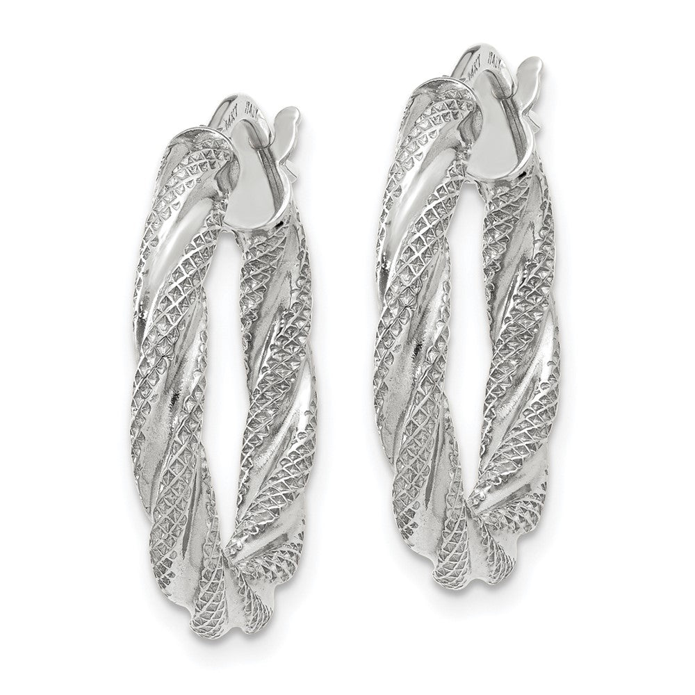 14k White Gold 20.5 mm Twisted Textured Hoop Earrings (1.34 grams)