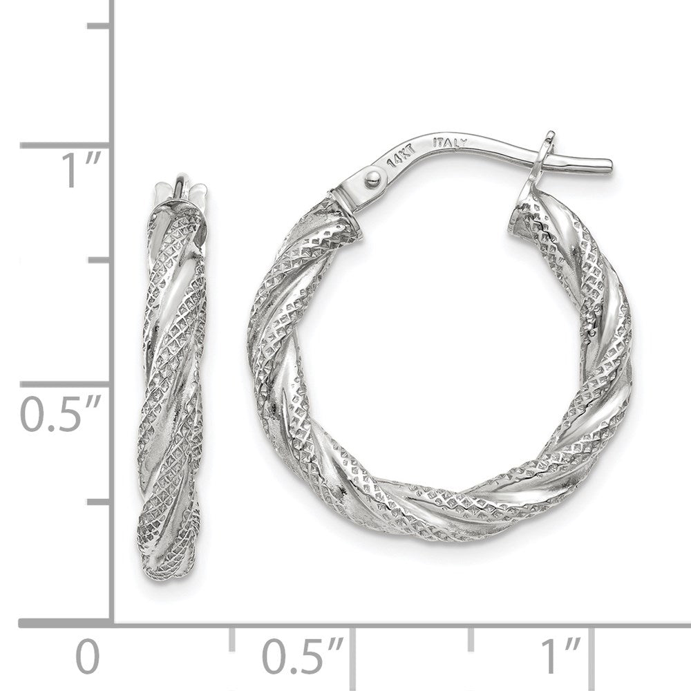 14k White Gold 20.5 mm Twisted Textured Hoop Earrings (1.34 grams)