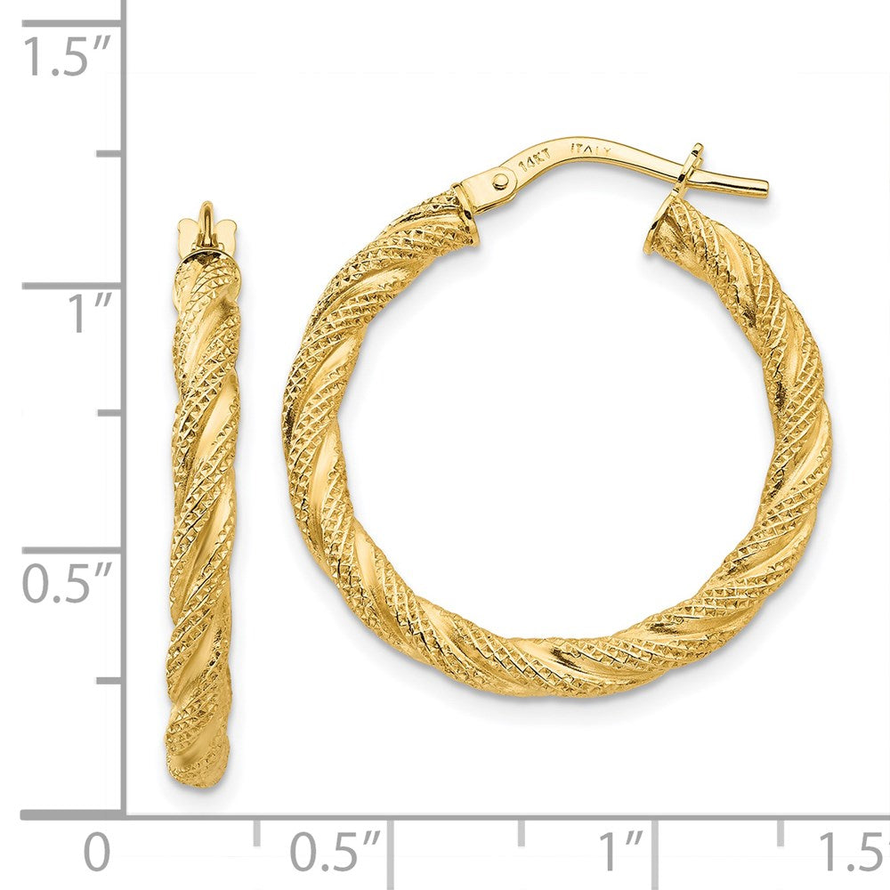 14k Yellow Gold 26 mm Twisted Textured Hoop Earrings (1.61 grams)