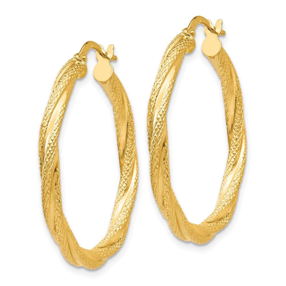 14k Yellow Gold 32 mm Twisted Textured Hoop Earrings (1.99 grams)