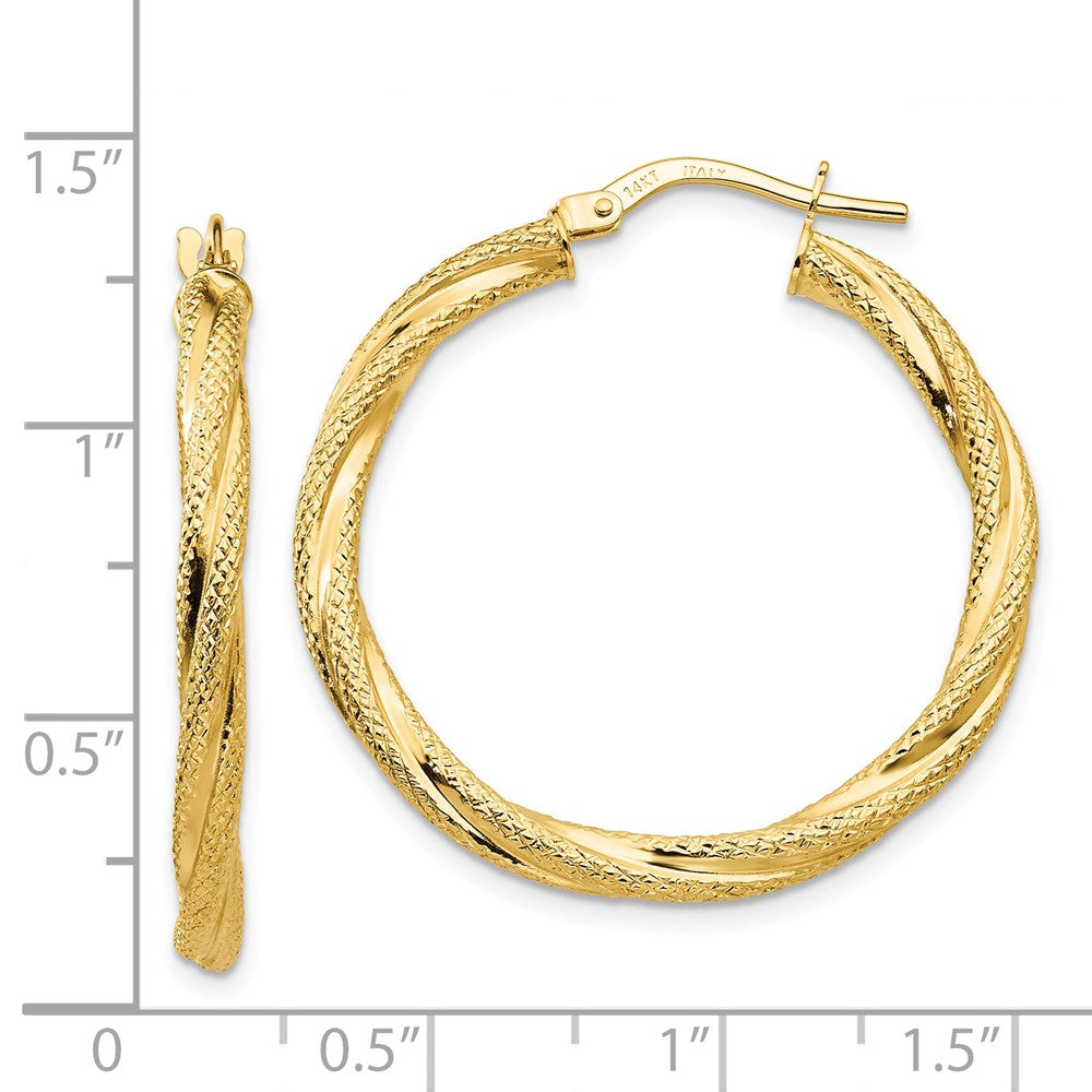 14k Yellow Gold 32 mm Twisted Textured Hoop Earrings (1.99 grams)