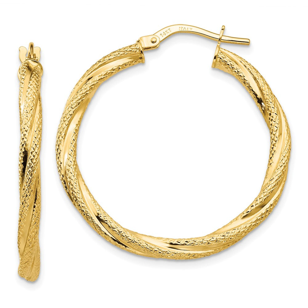 14k Yellow Gold 32 mm Twisted Textured Hoop Earrings (1.99 grams)