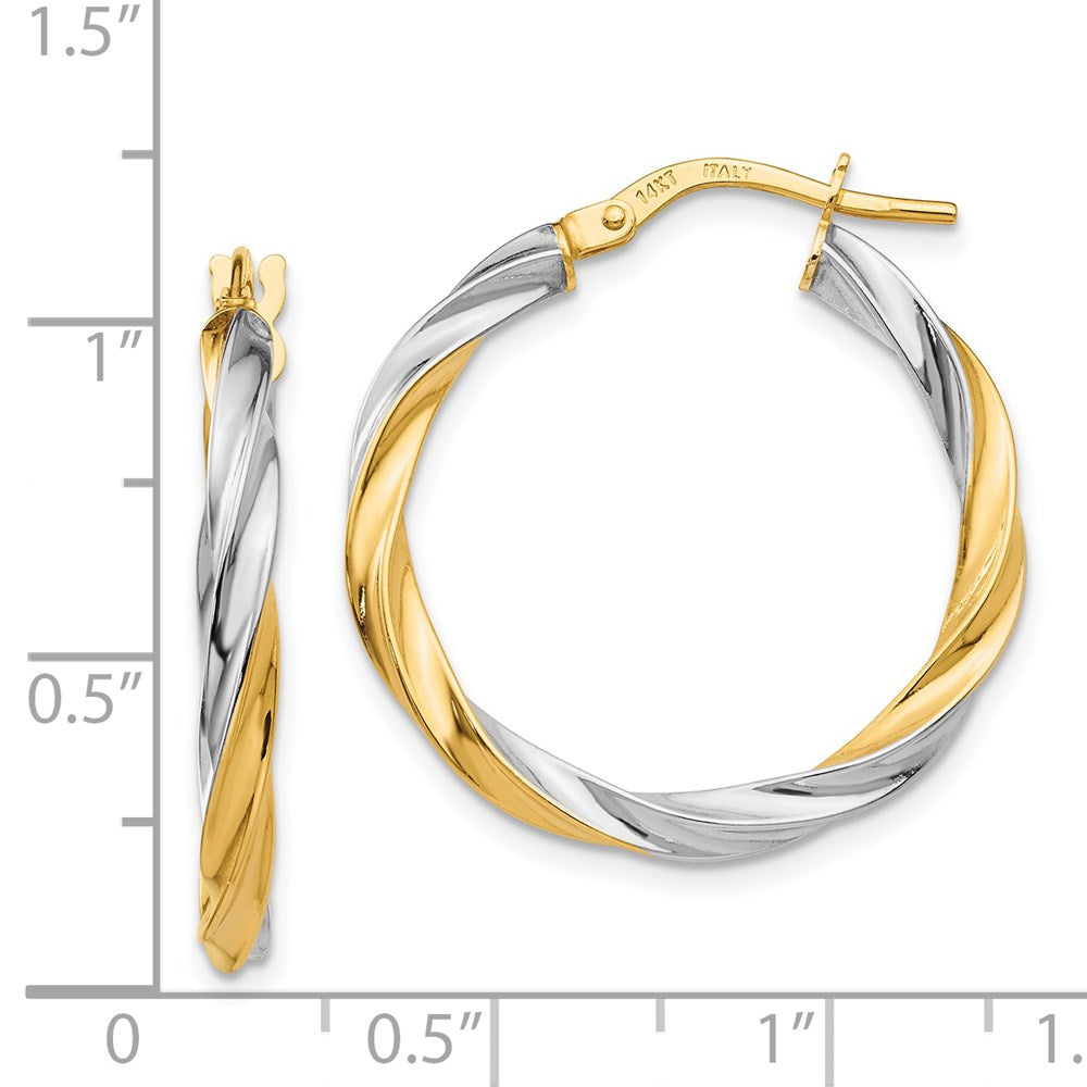 14k Yellow & Rhodium 26 mm Twisted Hoop Earrings (1.47 grams)