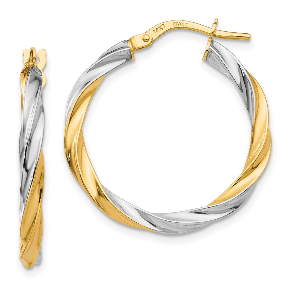 14k Yellow & Rhodium 26 mm Twisted Hoop Earrings (1.47 grams)