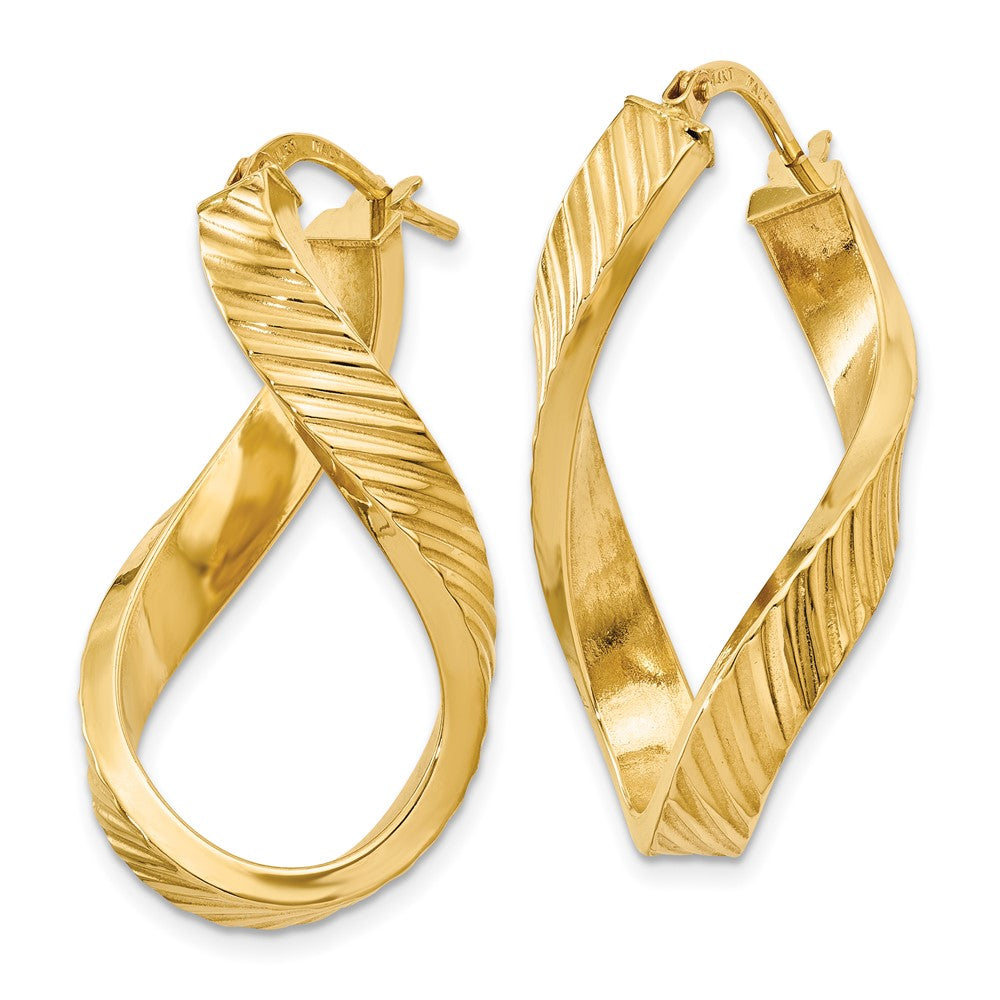 14k Yellow Gold 4 mm Twisted Textured Oval Hoop Earrings (2.54 grams)