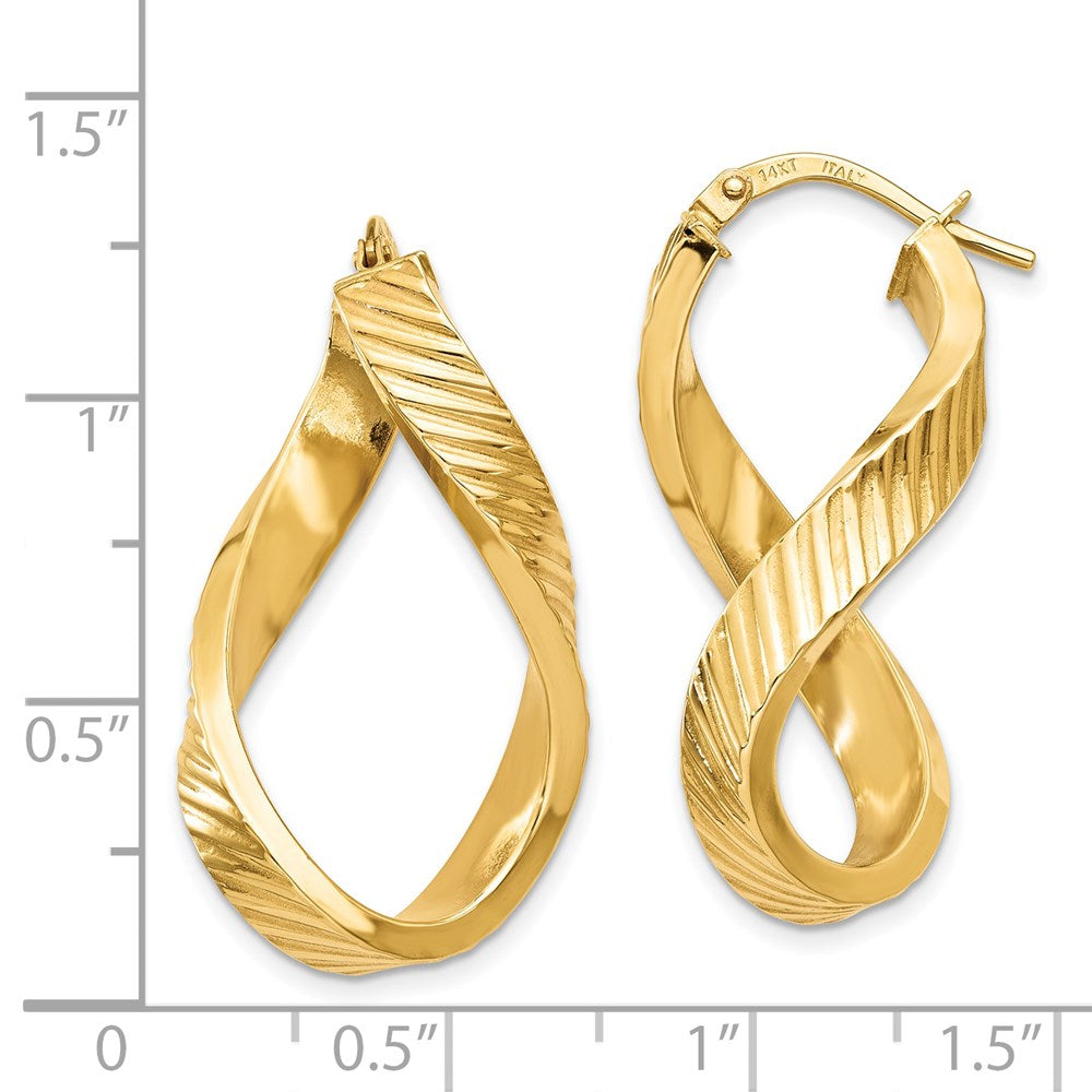 14k Yellow Gold 4 mm Twisted Textured Oval Hoop Earrings (2.54 grams)