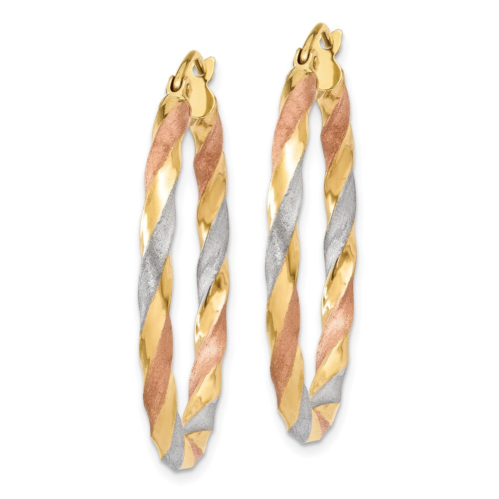 14k Yellow & Rhodium 30.5 mm Satin Twisted Hoop Earrings (1.57 grams)