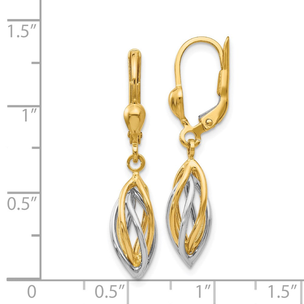 14k Two-tone 7 mm Two-Tone Polished Dangle Leverback Earrings (2.26 grams)