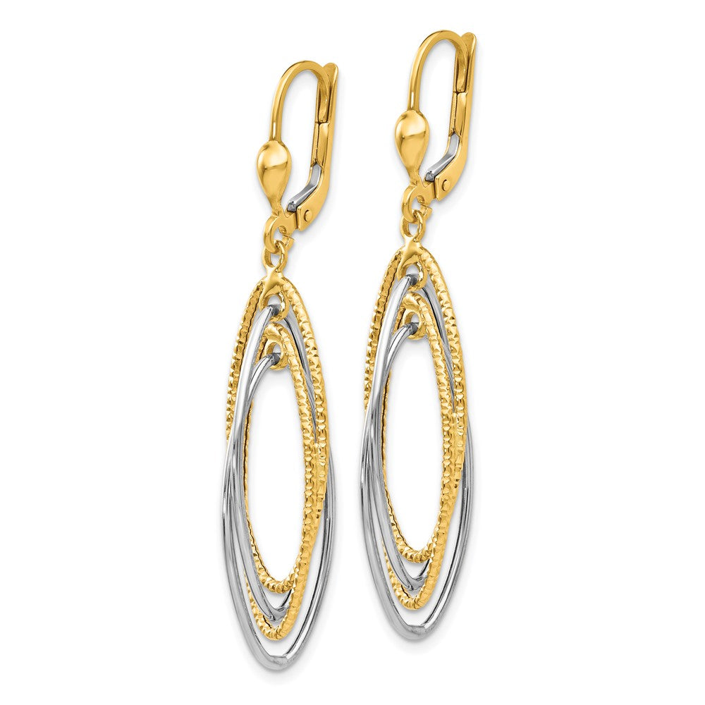 14k Two-tone 11 mm Two-Tone Textured and Polished Dangle Leverback Earrings (2.95 grams)