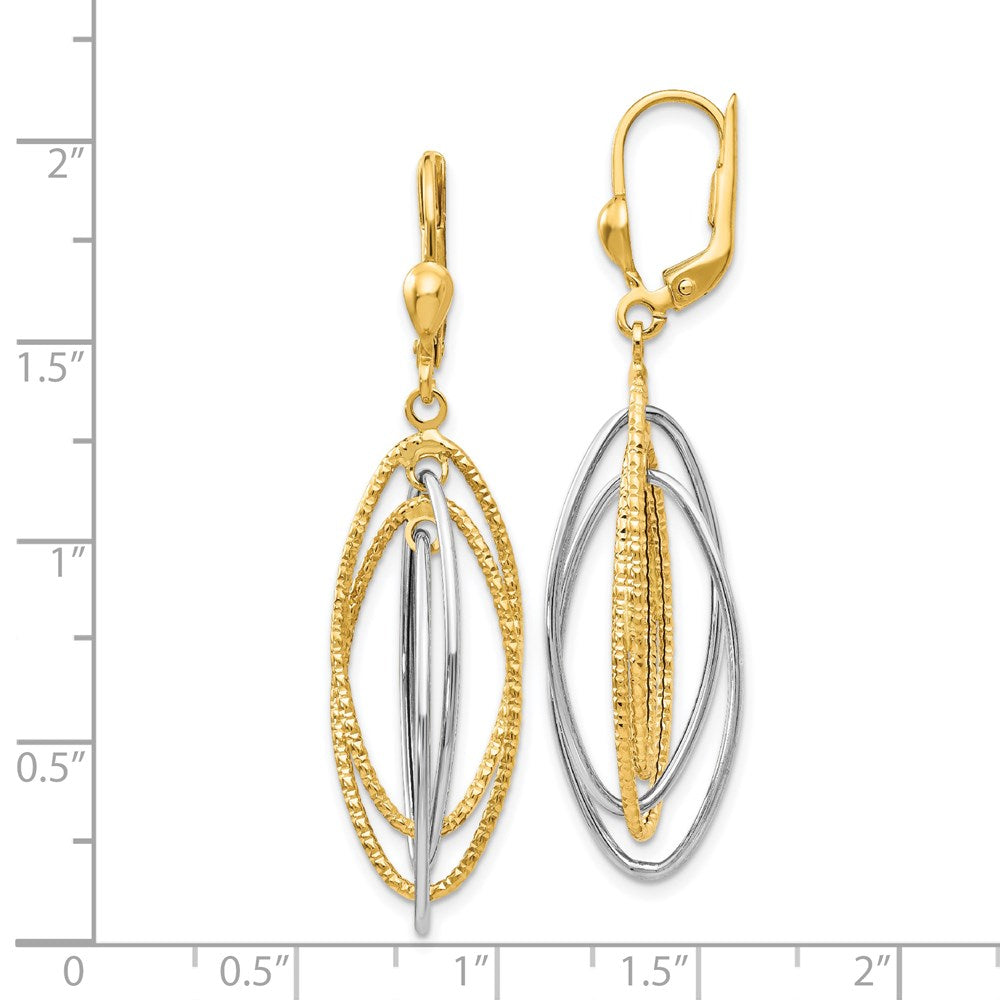 14k Two-tone 11 mm Two-Tone Textured and Polished Dangle Leverback Earrings (2.95 grams)