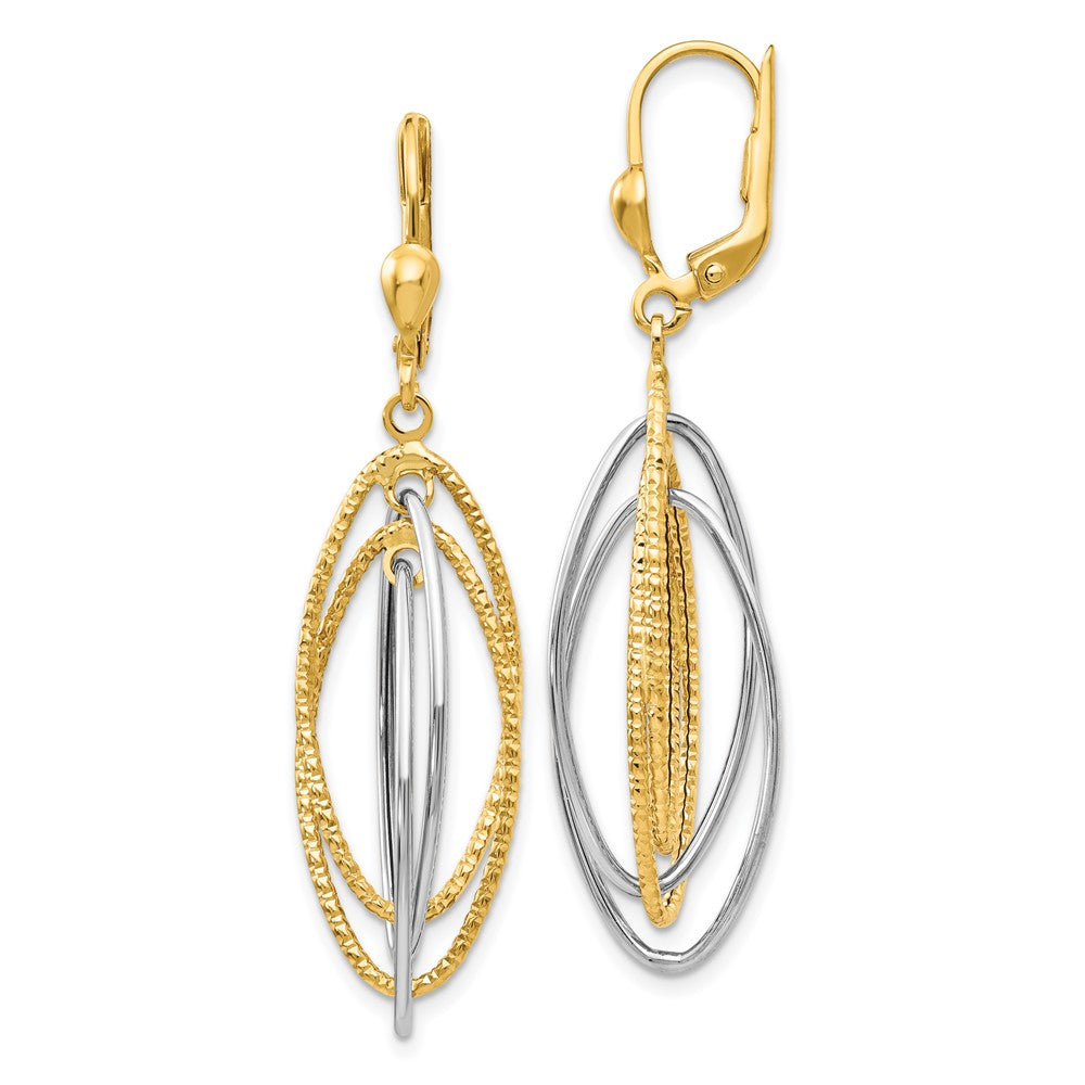 14k Two-tone 11 mm Two-Tone Textured and Polished Dangle Leverback Earrings (2.95 grams)