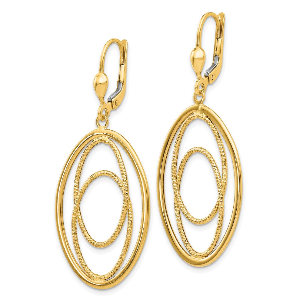 14k Yellow Gold 21 mm Gold Textured and Polished Dangle Leverback Earrings (2.77 grams)