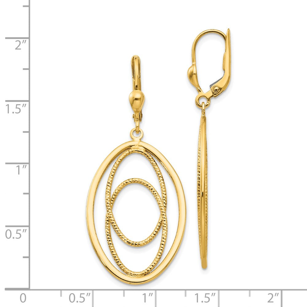 14k Yellow Gold 21 mm Gold Textured and Polished Dangle Leverback Earrings (2.77 grams)
