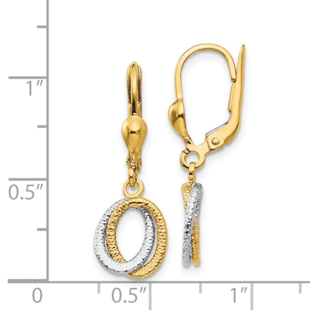 14k Two-tone 6 mm Two-Tone Textured and Polished Dangle Leverback Earrings (1.74 grams)