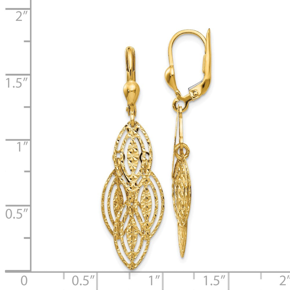 14k Yellow Gold 13 mm Gold Textured and Polished Dangle Leverback Earrings (2.78 grams)