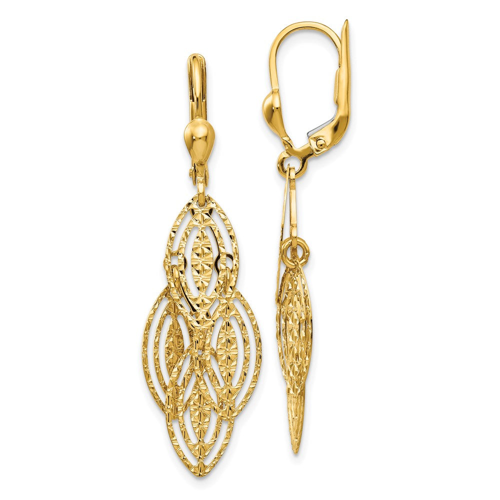 14k Yellow Gold 13 mm Gold Textured and Polished Dangle Leverback Earrings (2.78 grams)