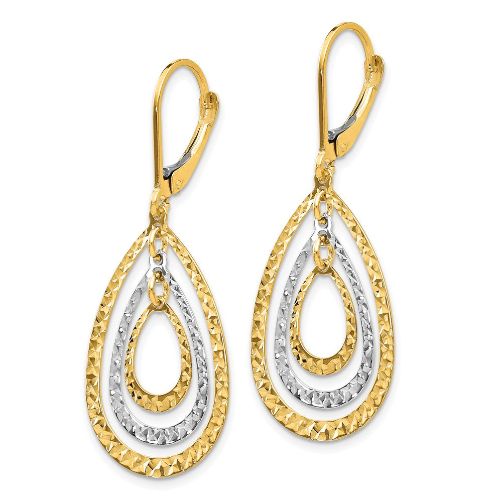 14k Two-tone 15 mm Two-tone Diamond Cut Leverback Earrings (2.08 grams)