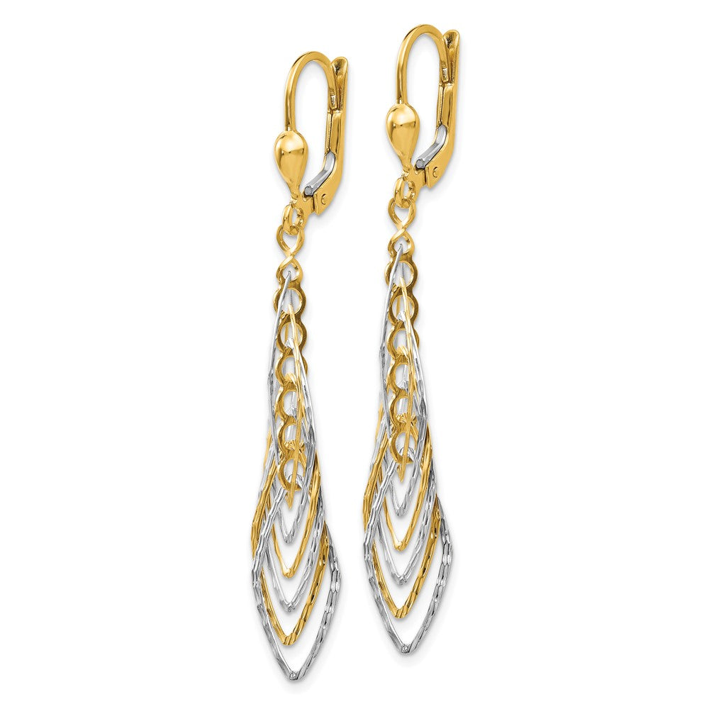 14k Two-tone 9 mm Two-tone Polished Diamond-cut Dangle Leverback Earrings (3.24 grams)