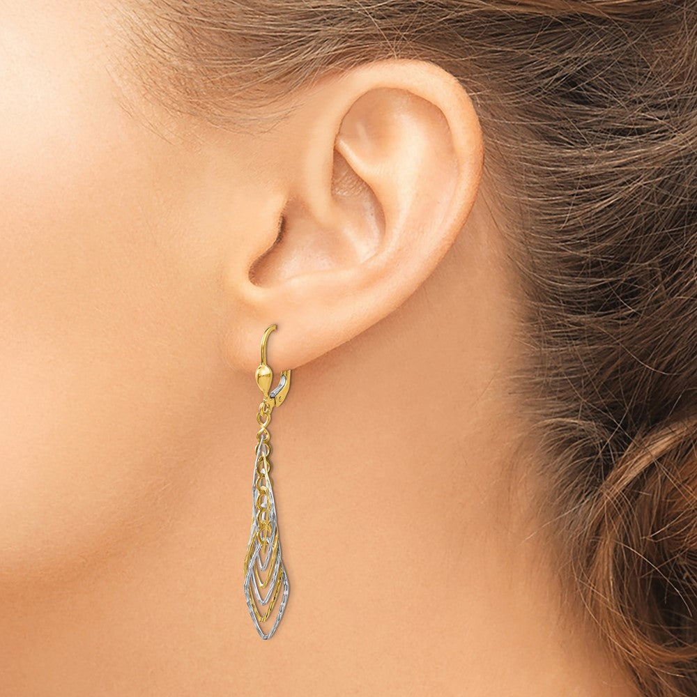 14k Two-tone 9 mm Two-tone Polished Diamond-cut Dangle Leverback Earrings (3.24 grams)
