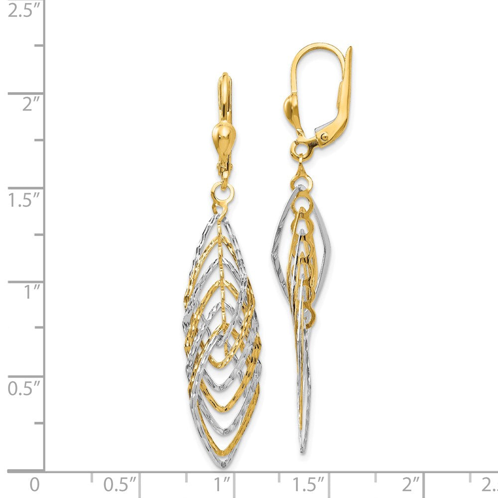 14k Two-tone 9 mm Two-tone Polished Diamond-cut Dangle Leverback Earrings (3.24 grams)