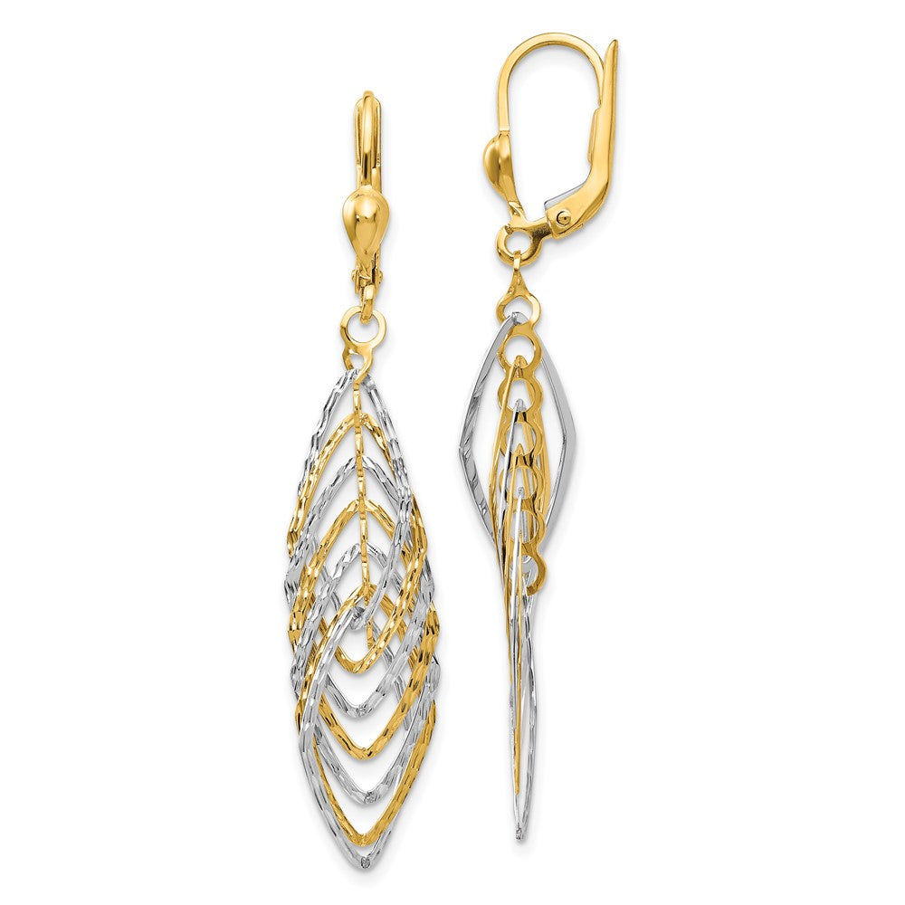 14k Two-tone 9 mm Two-tone Polished Diamond-cut Dangle Leverback Earrings (3.24 grams)