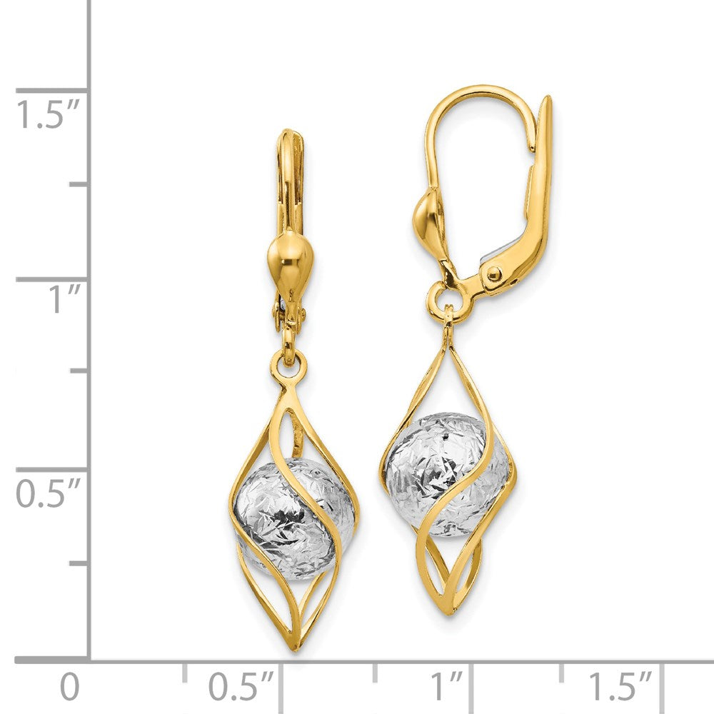 14k Two-tone 9 mm Two-tone Polished Diamond-cut Dangle Leverback Earrings (2.51 grams)
