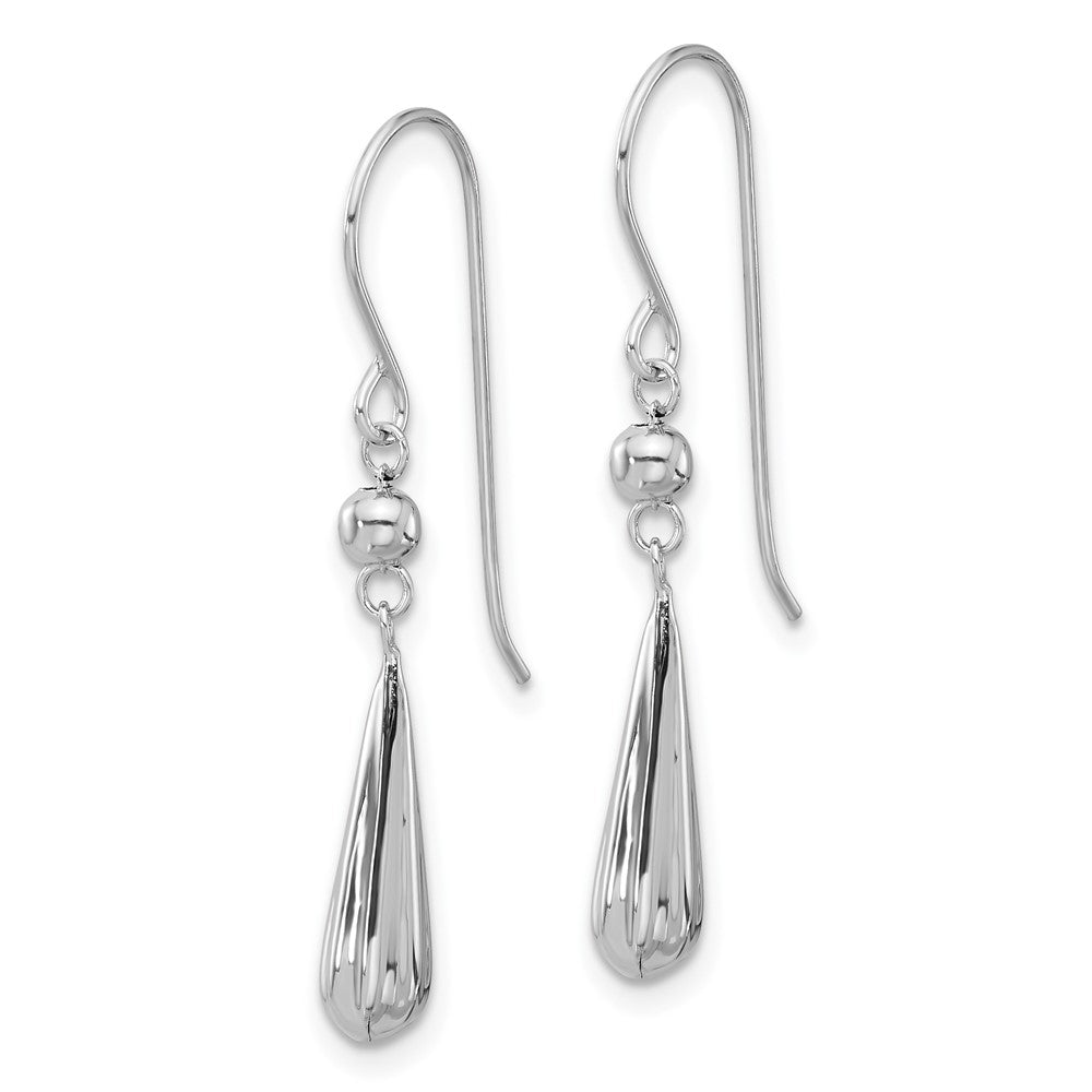14k White Gold 5 mm Grooved Puffed Teardrop Shepherd Hook Earrings (1.13 grams)