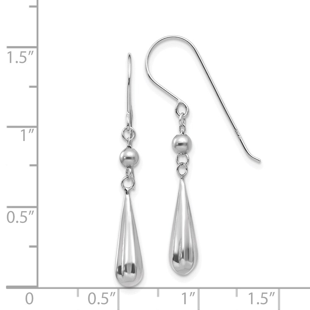 14k White Gold 5 mm Grooved Puffed Teardrop Shepherd Hook Earrings (1.13 grams)