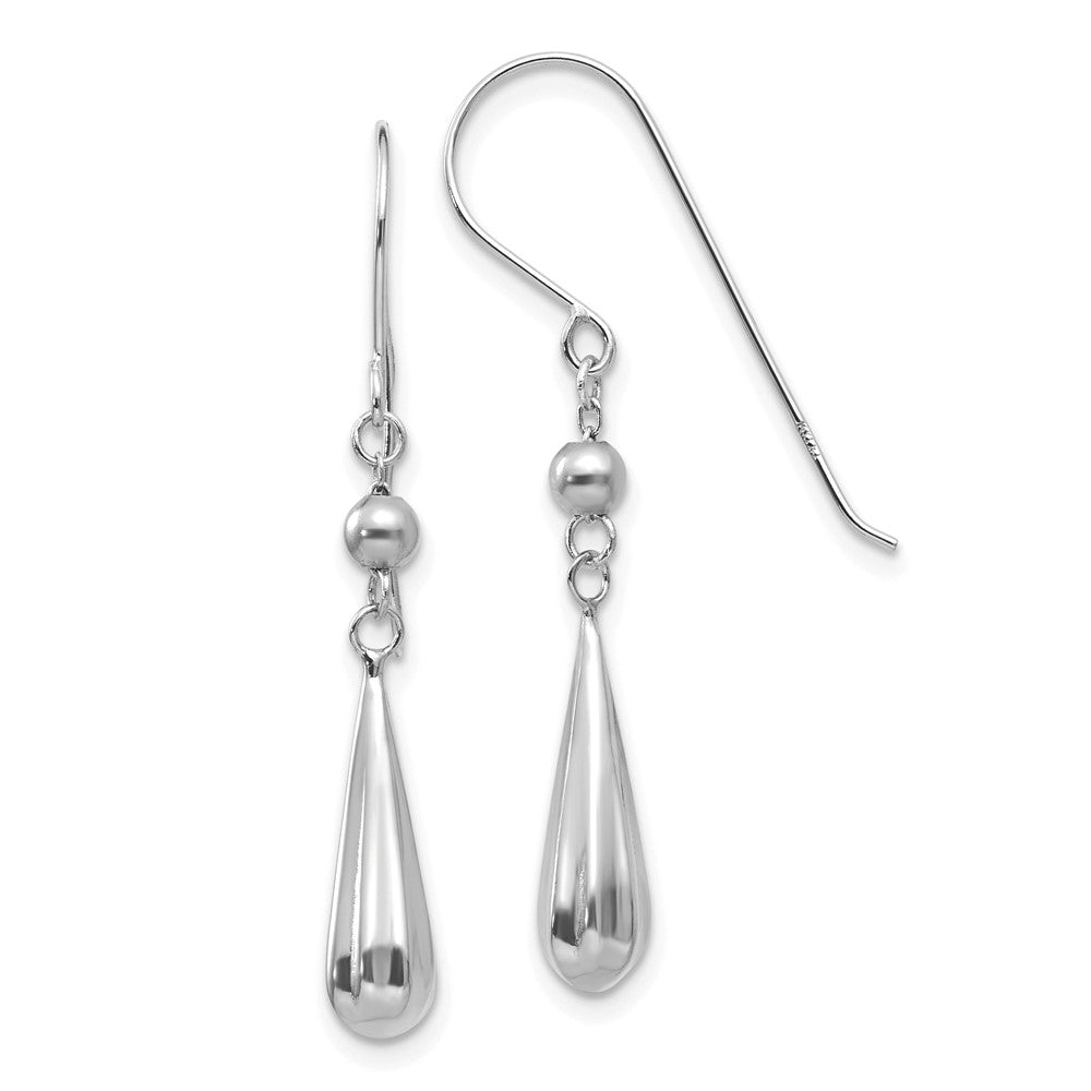 14k White Gold 5 mm Grooved Puffed Teardrop Shepherd Hook Earrings (1.13 grams)