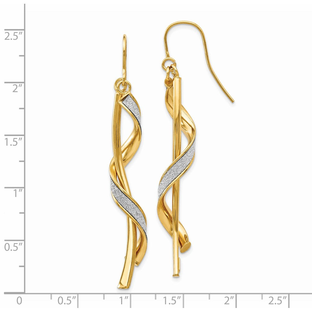 14k Yellow Gold 4 mm Polished Glitter Infused Spiral Dangle Earrings (2.98 grams)