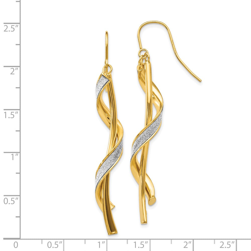 14k Yellow Gold 4 mm Polished Glitter Infused Spiral Dangle Earrings (2.98 grams)