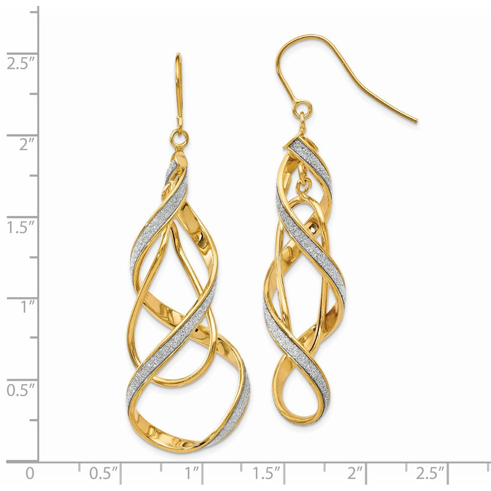 14k Yellow Gold 15 mm Polished Glitter Infused Spiral Dangle Earrings (3.5 grams)
