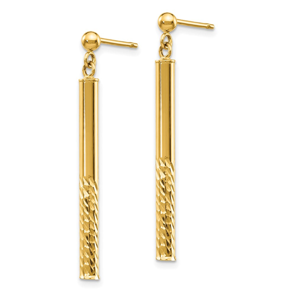 14k Yellow Gold 3 mm Polished and Diamond-cut Bar Dangle Post Earrings (1.46 grams)