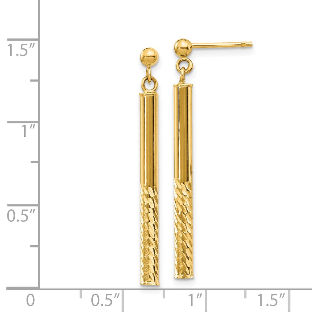14k Yellow Gold 3 mm Polished and Diamond-cut Bar Dangle Post Earrings (1.46 grams)