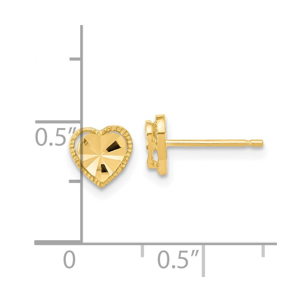 14k Yellow Gold 6.75 mm Polished Diamond-cut Heart Post Earrings (0.98 grams)