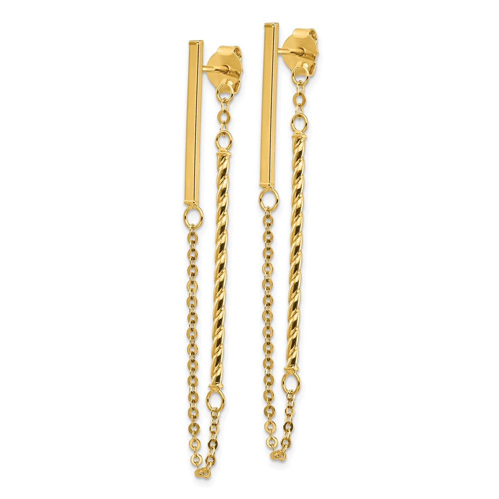 14k Yellow Gold 1.5 mm Polished and Twisted Bar w/Chain Post Earrings (1.88 grams)