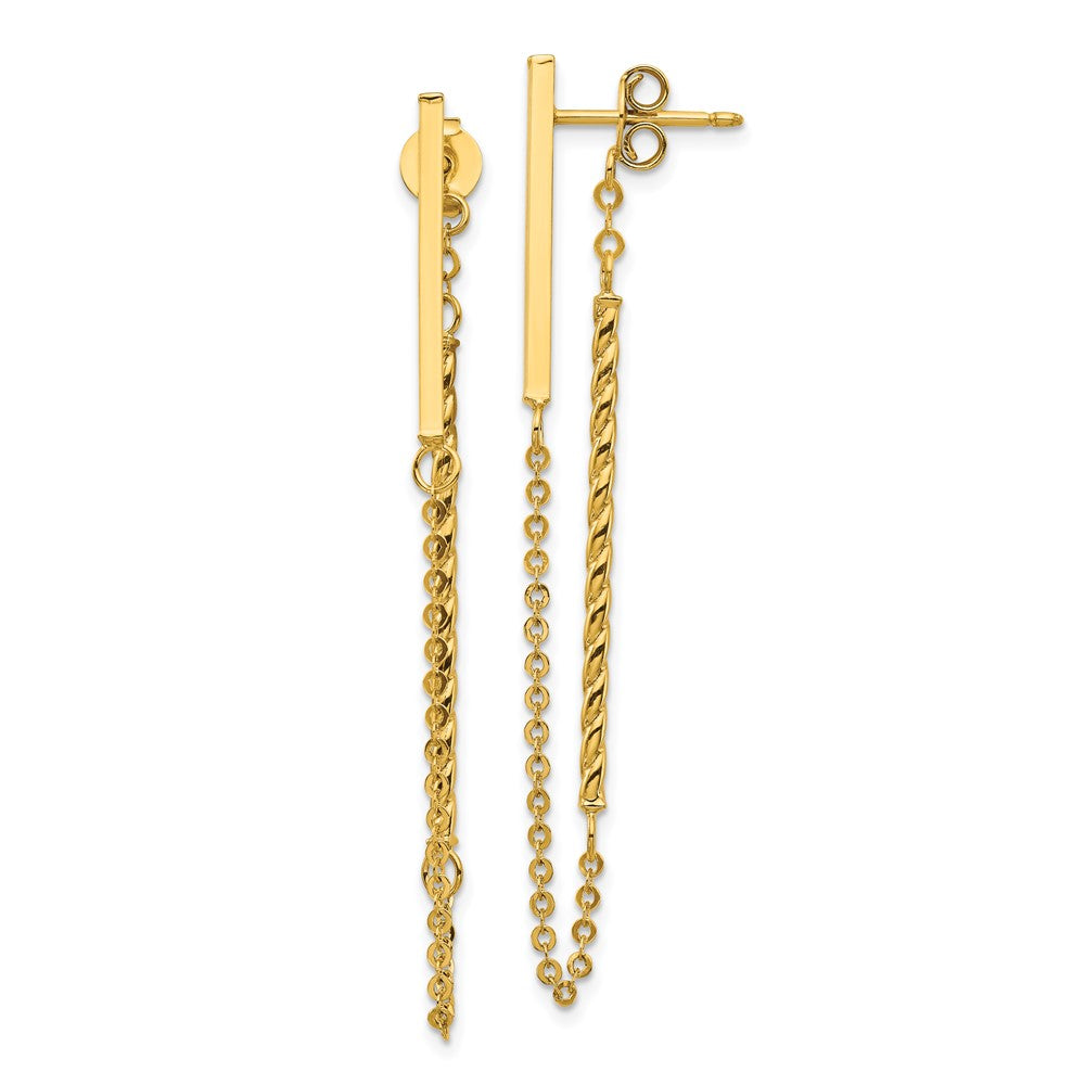 14k Yellow Gold 1.5 mm Polished and Twisted Bar w/Chain Post Earrings (1.88 grams)